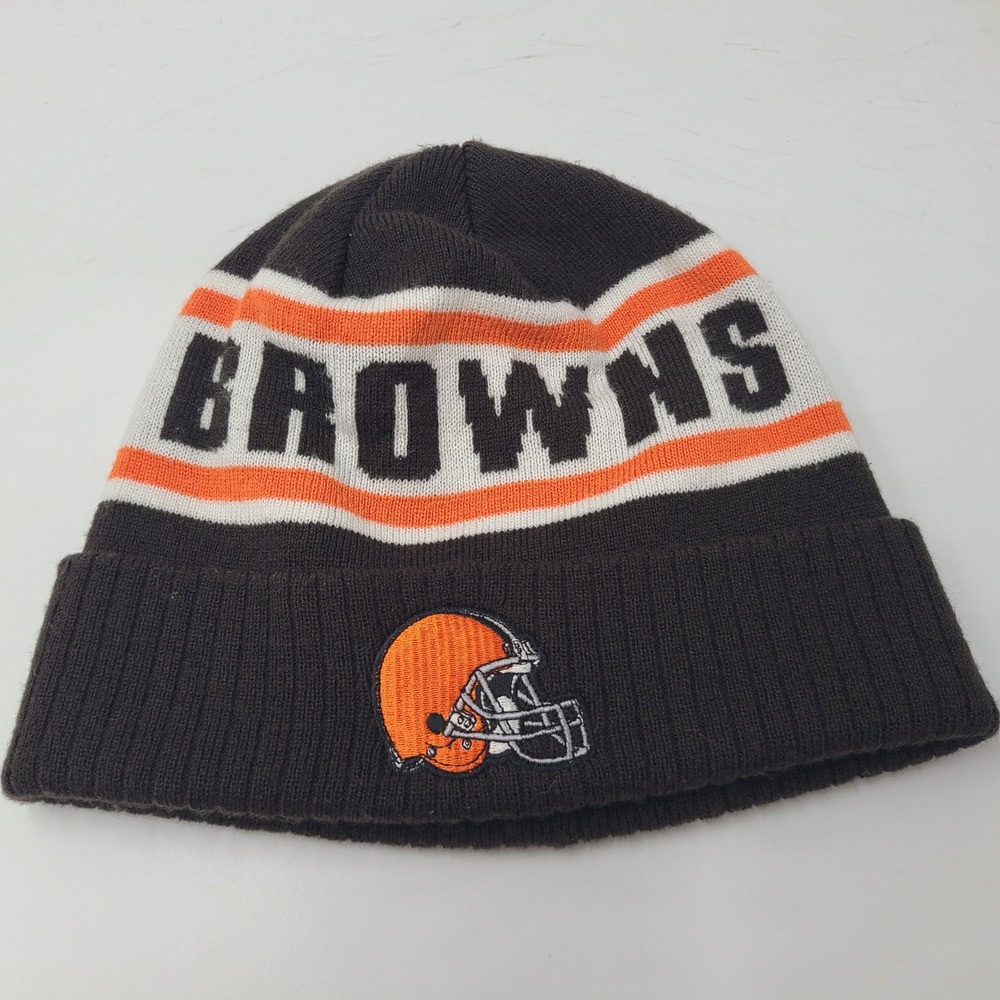 Cleveland Browns Hat Beanie Reebok Brown Orange White NFL Logo Knit Stocking Cap